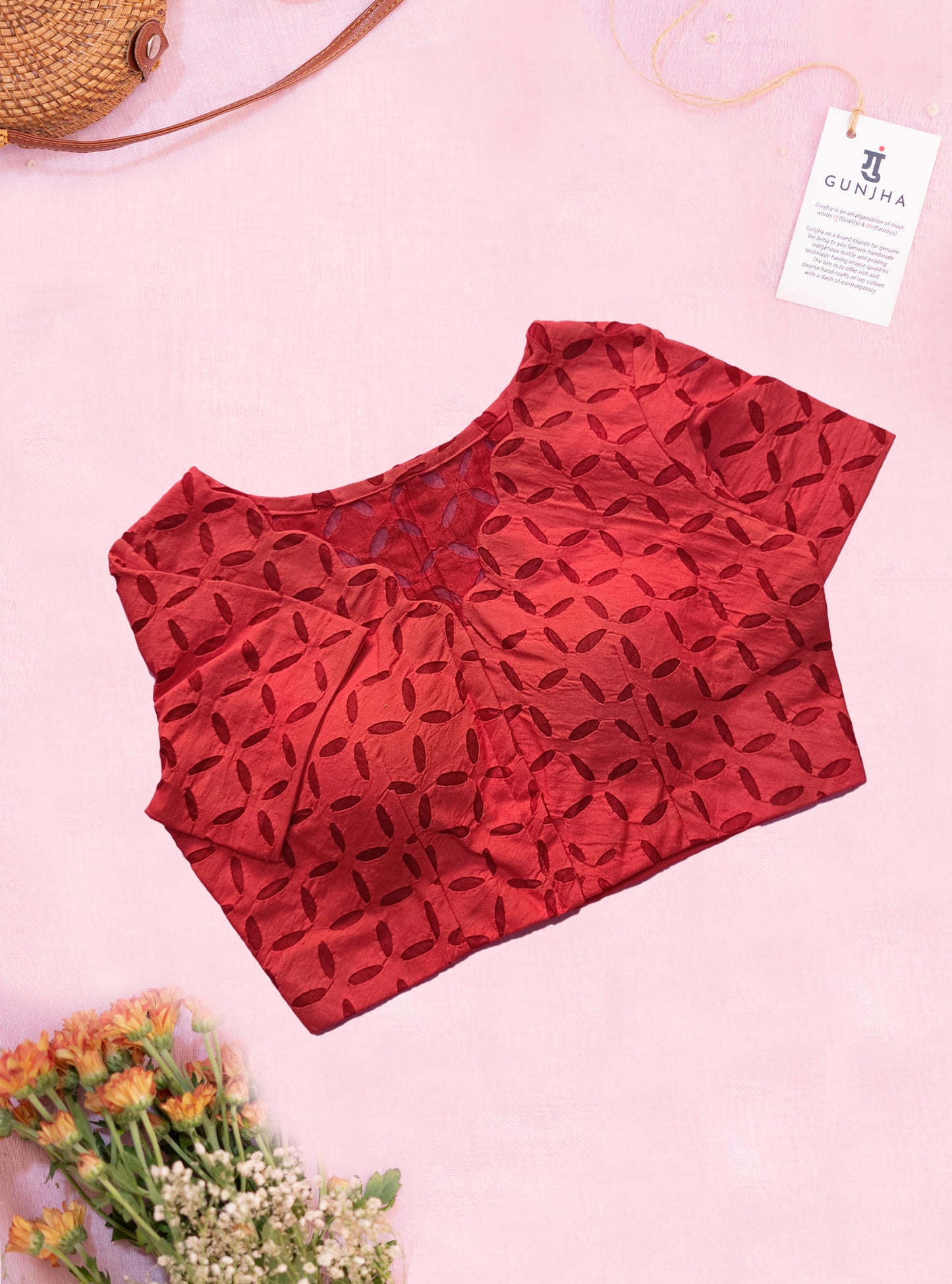 Red Reverse Applique Cotton Blouse
