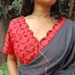 Red Reverse Applique Cotton Blouse