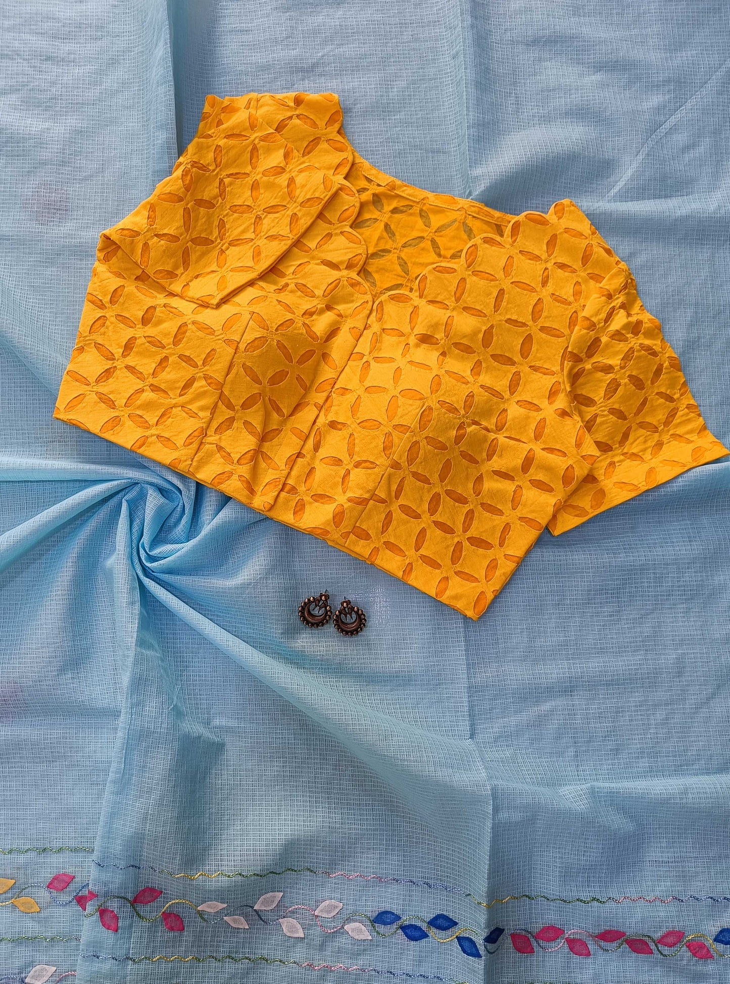 Yellow Reverse Applique Cotton Blouse