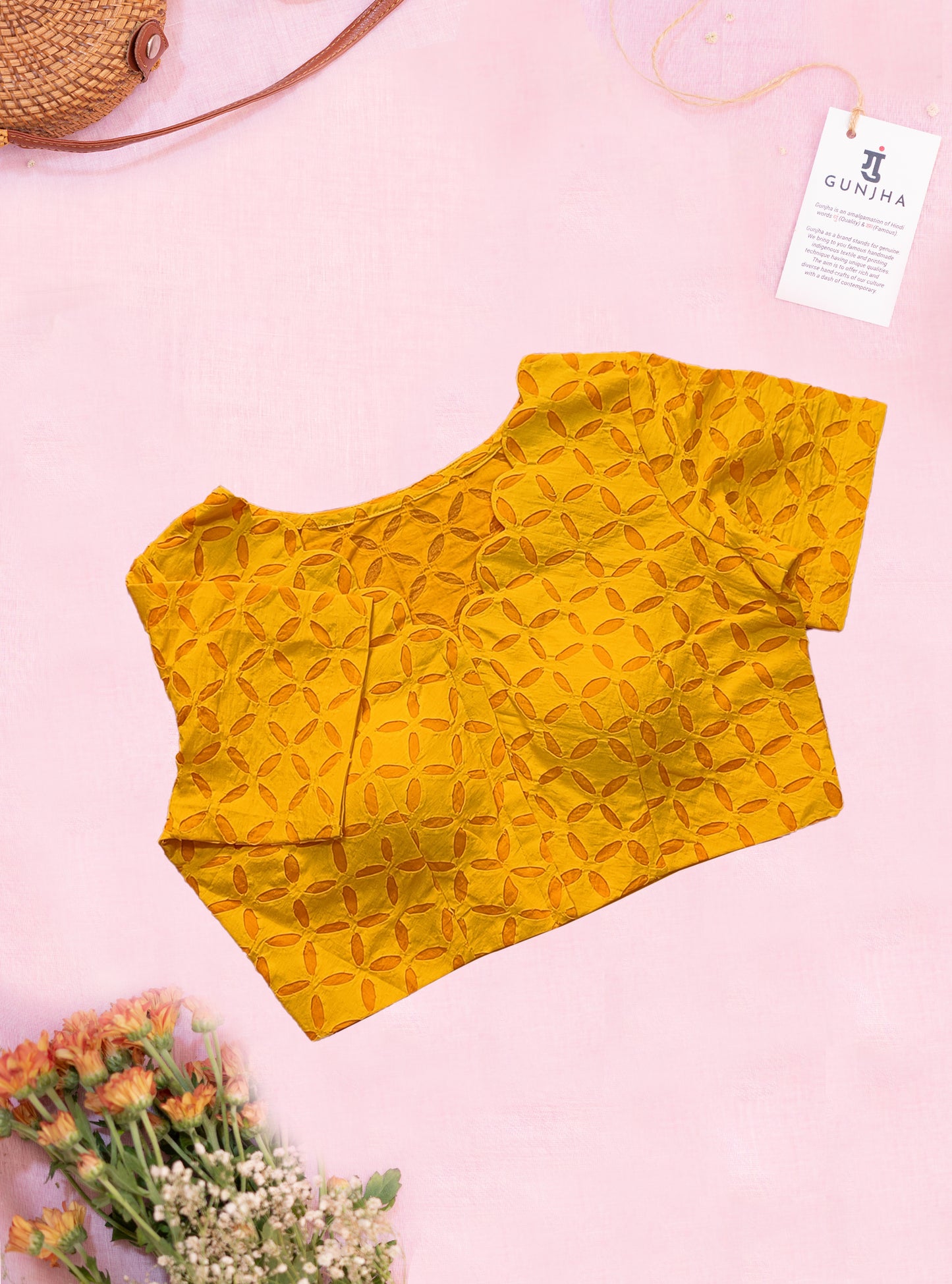 Yellow Reverse Applique Cotton Blouse