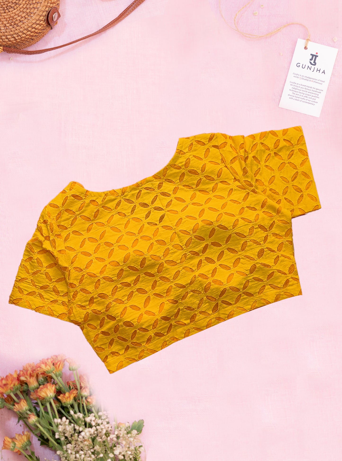 Yellow Reverse Applique Cotton Blouse