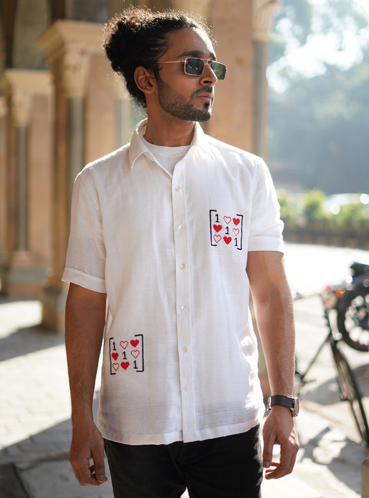 White Hand Embroidered Men Shirt
