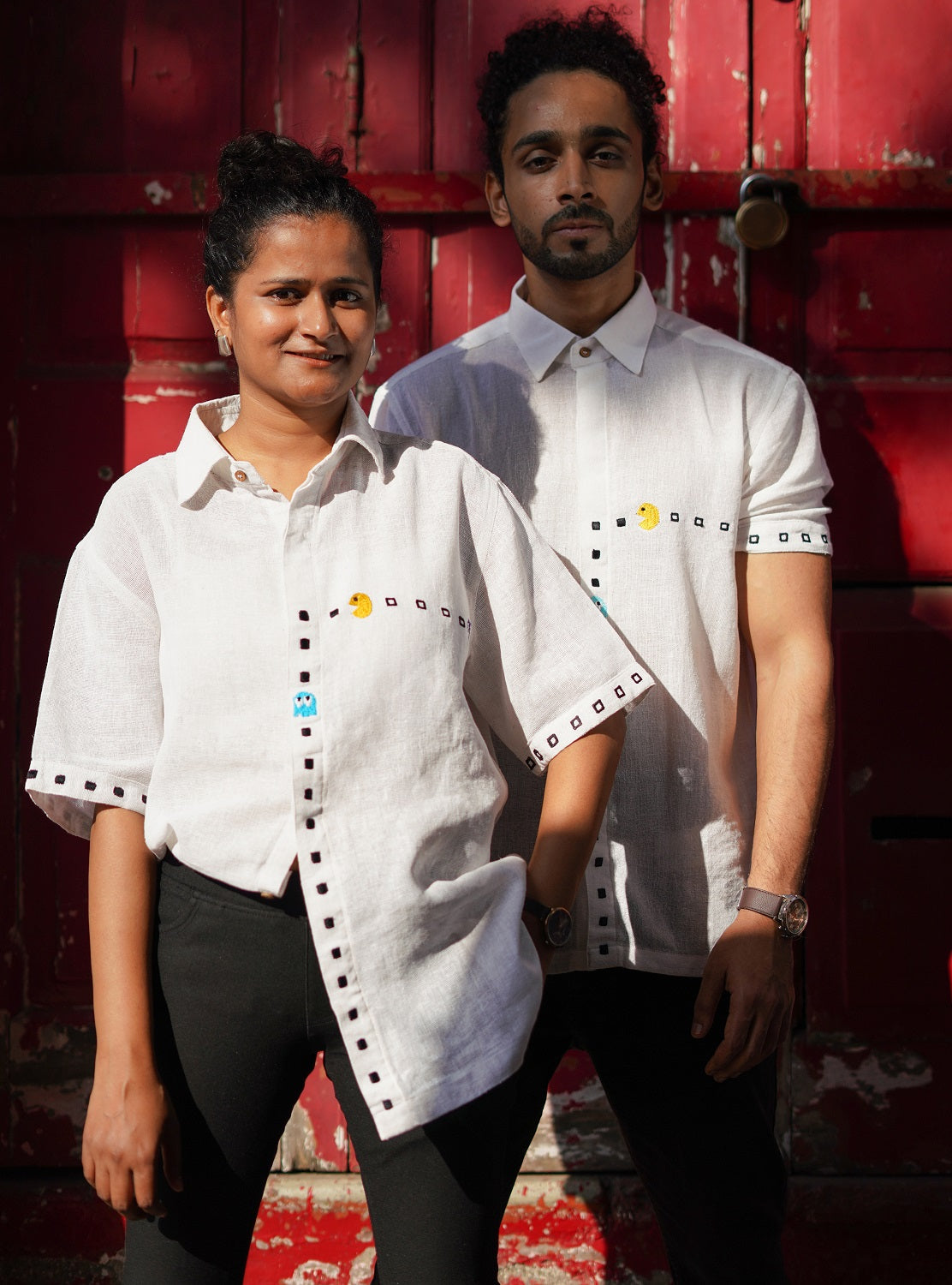 Unisex White Quirky Motif Hand embroidered Shirt