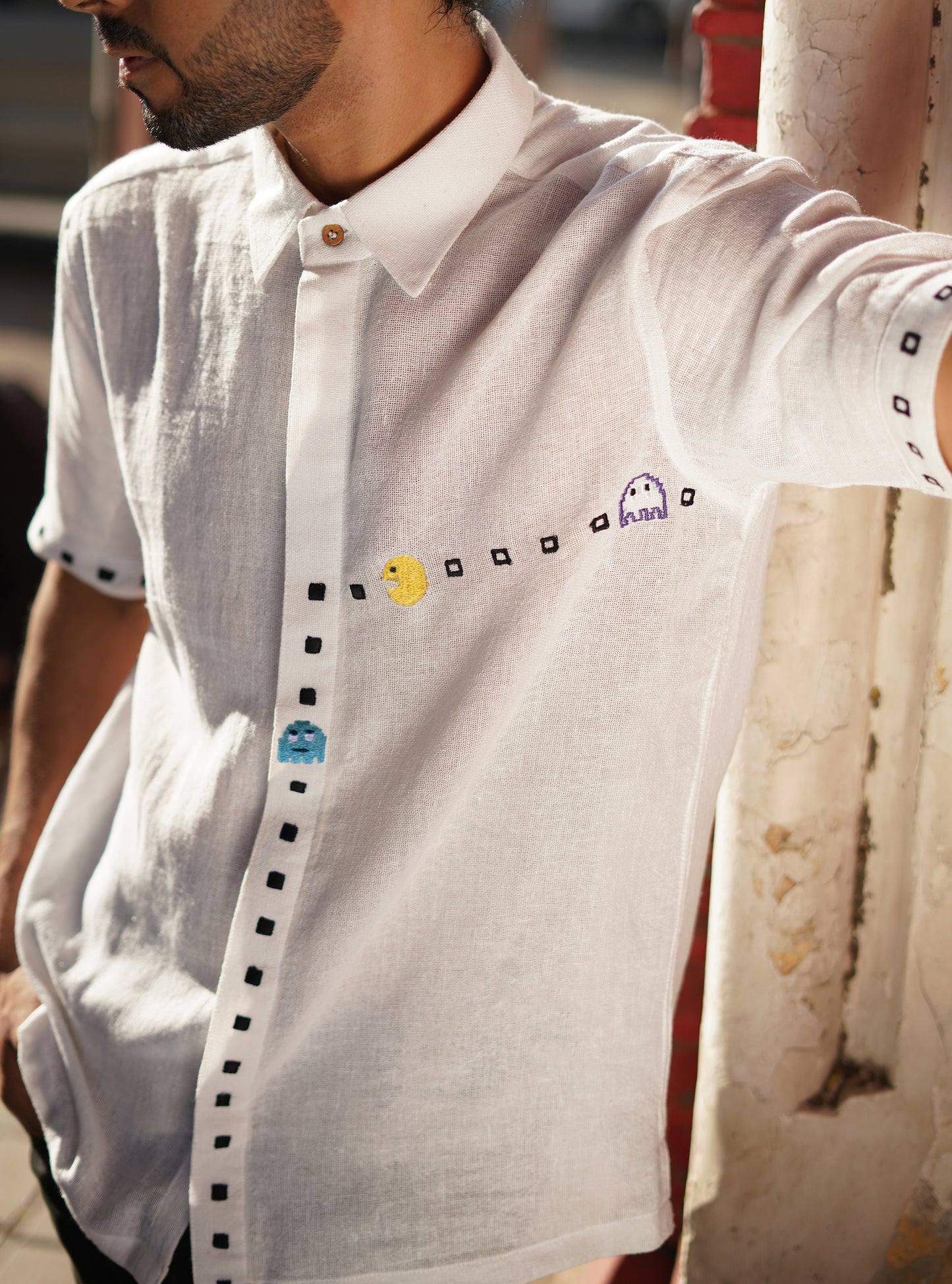 White Quirky Motif Embroidered Shirt