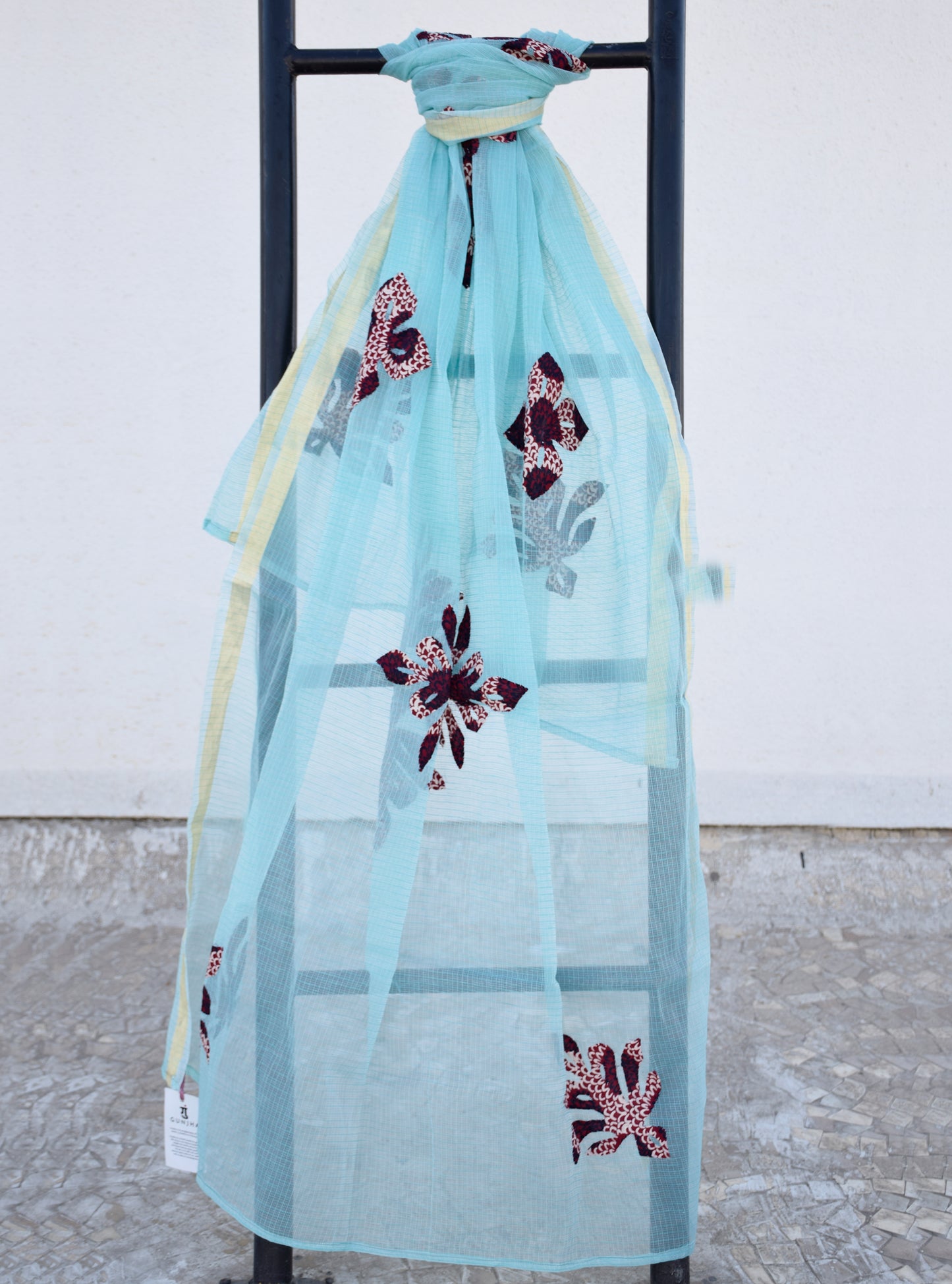 Sky- Blue Applique Work Kota Cotton Dupatta