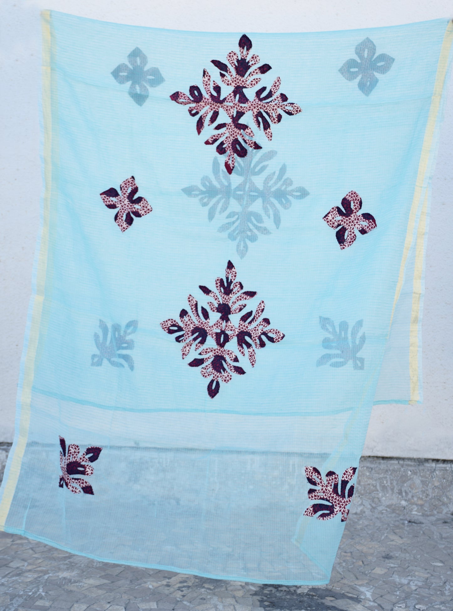 Sky- Blue Applique Work Kota Cotton Dupatta