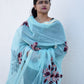 Sky- Blue Applique Work Kota Cotton Dupatta