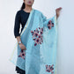 Sky- Blue Applique Work Kota Cotton Dupatta