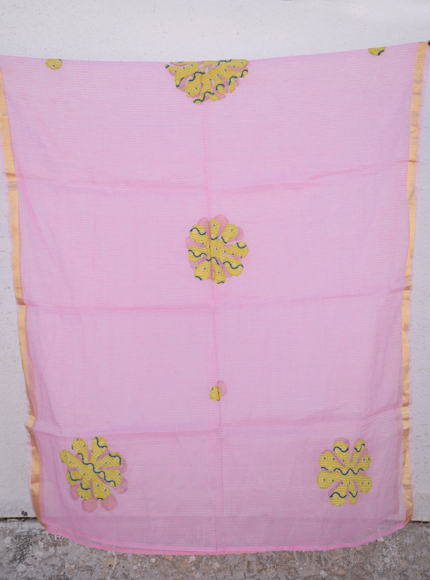 Pink Applique Work Kota Cotton Dupatta