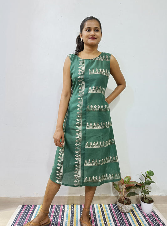 Green Line Discharge-Print Dress