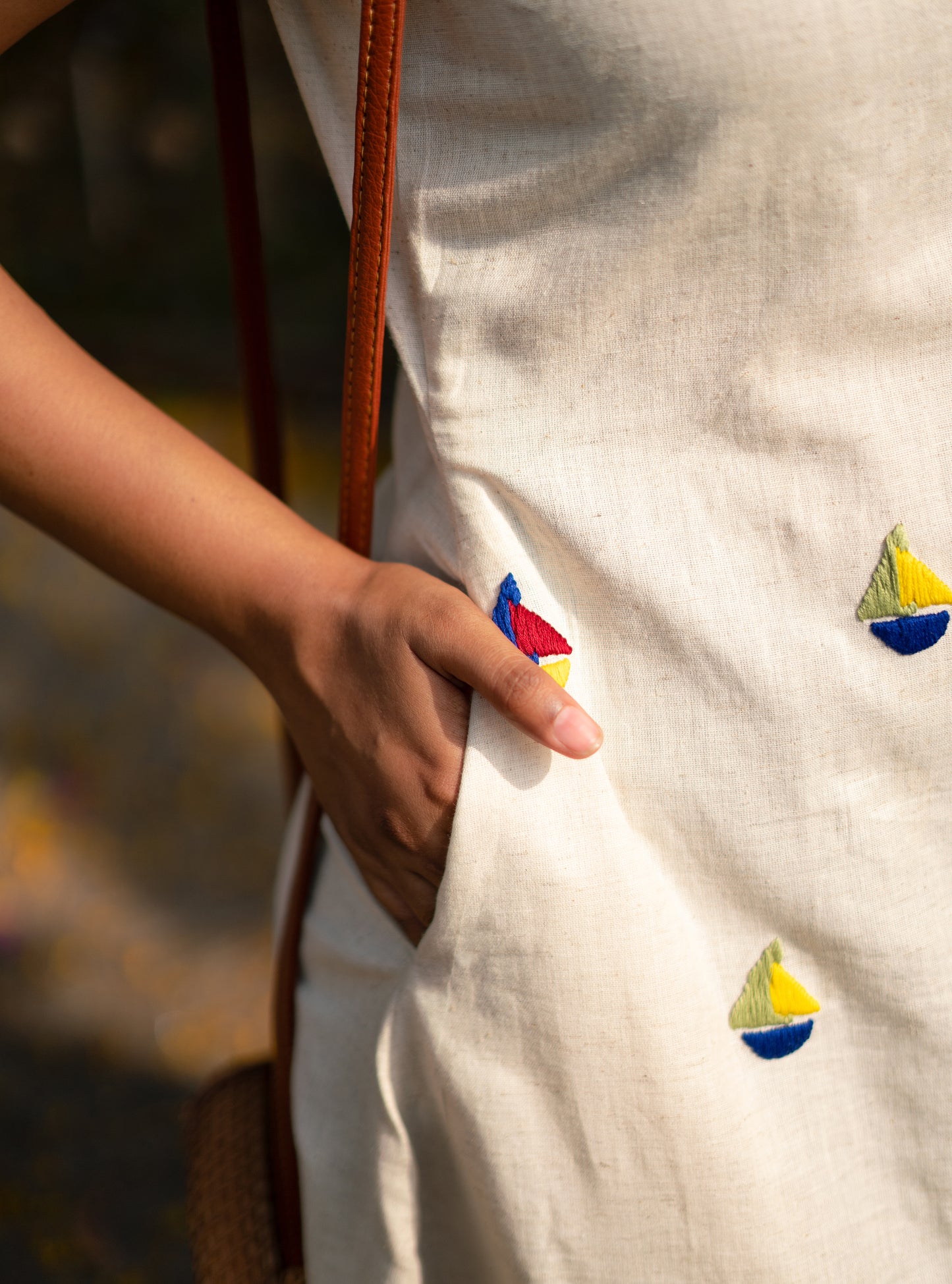 White Boat Hand Embroidered Cotton Dress