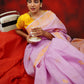 Lilac -Yellow Chikankari Kota Cotton Saree