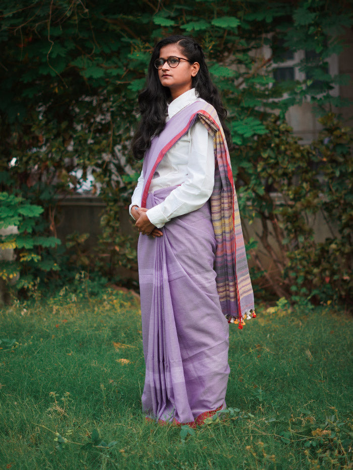 Purple Bengal cotton with multi color pallu