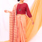Peach Circle Hand Embroidered Kantha Handloom Cotton Saree