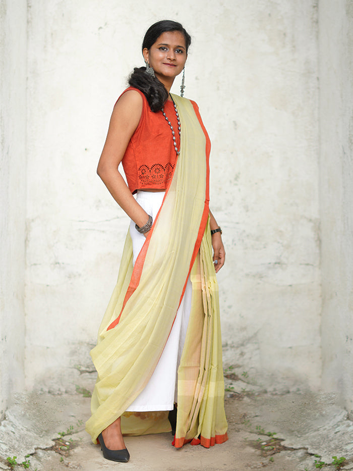 Mellow Bengal cotton with multi color pallu