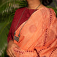Peach Circle Hand Embroidered Kantha Handloom Cotton Saree