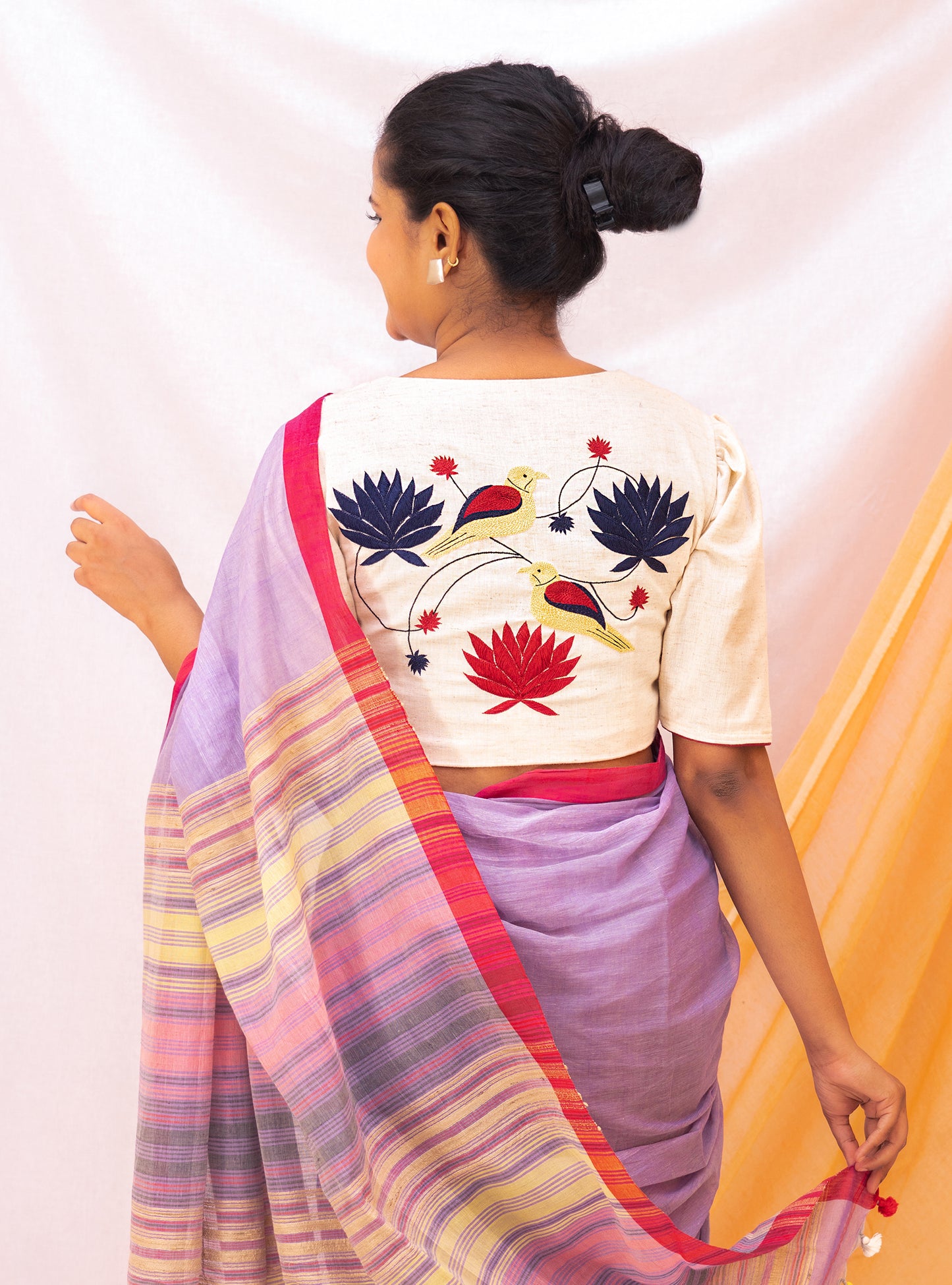Lotus+ Bird Hand Embroidered Cotton Blouse