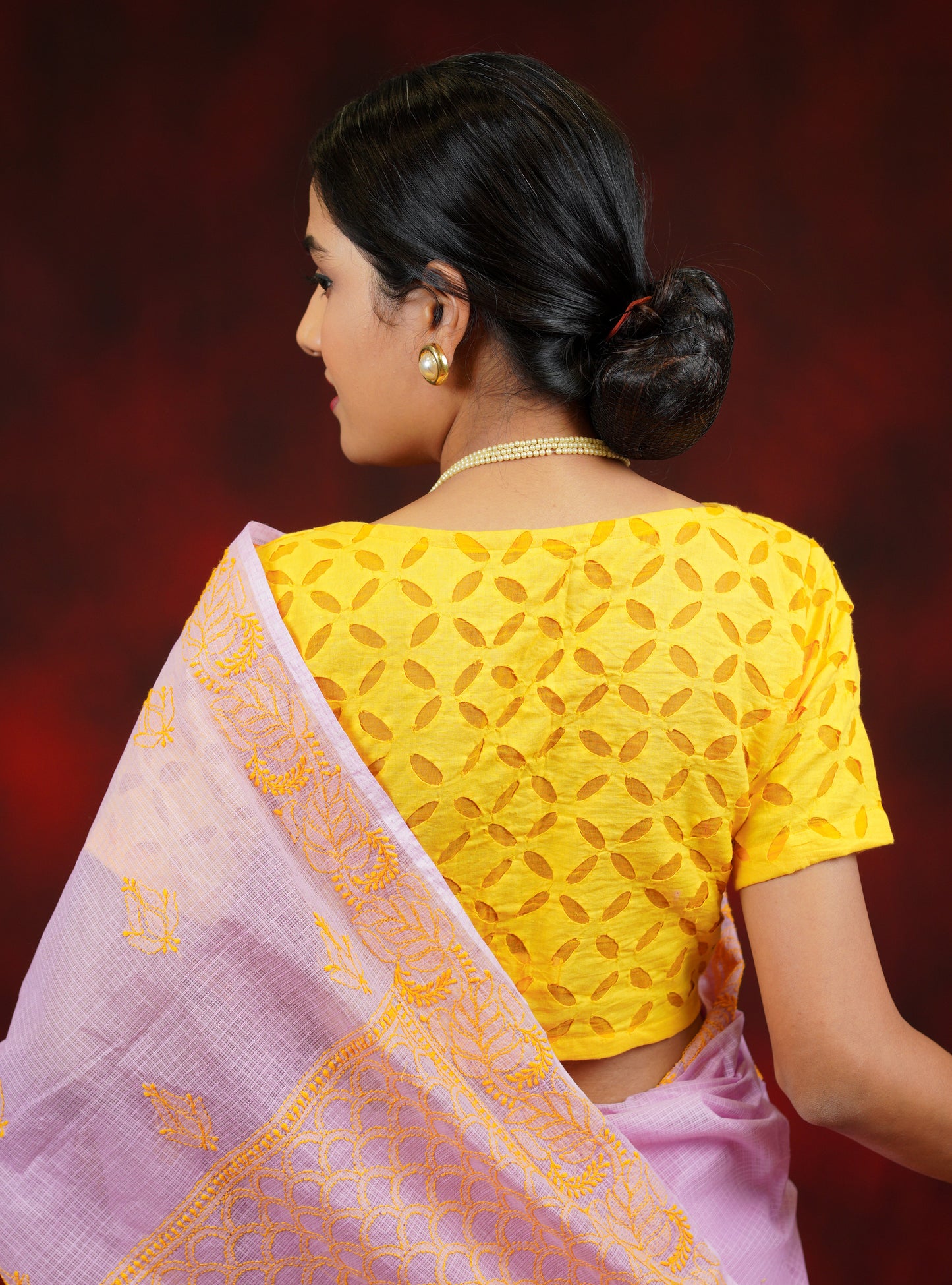 Yellow Reverse Applique Cotton Blouse