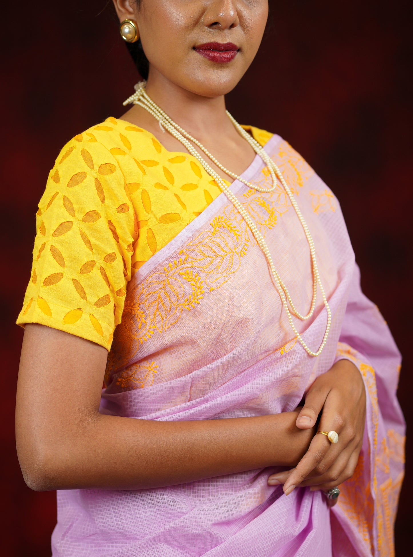 Yellow Reverse Applique Cotton Blouse