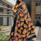 Black bangalore silk Flower motif Kantha