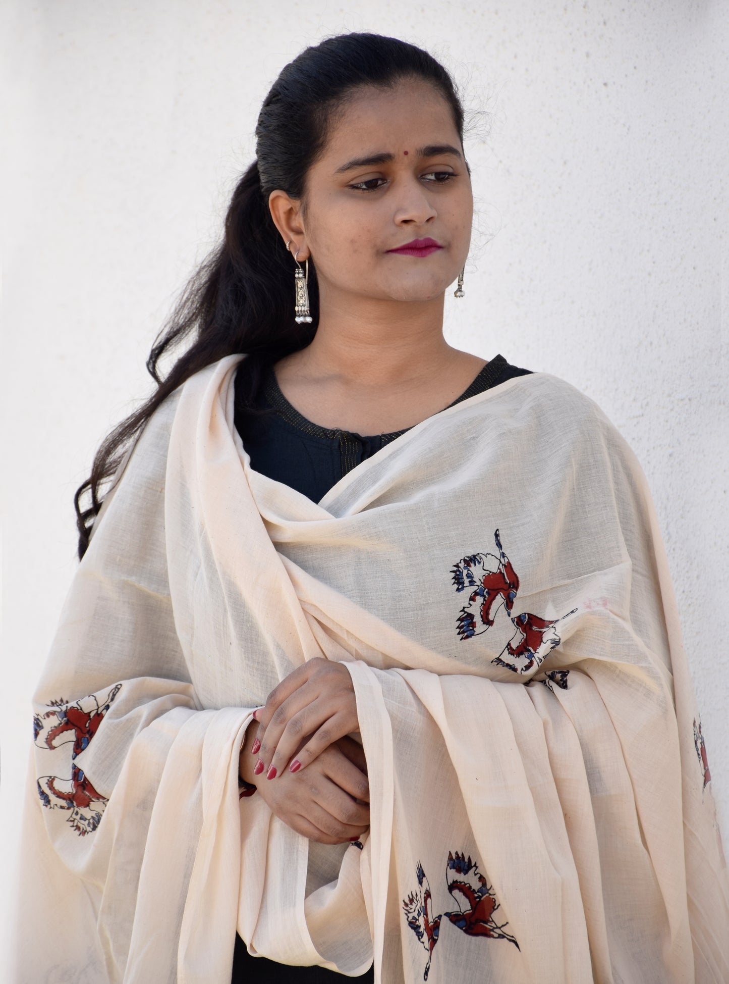 Beige Natural Dye Bagru Print Dupatta