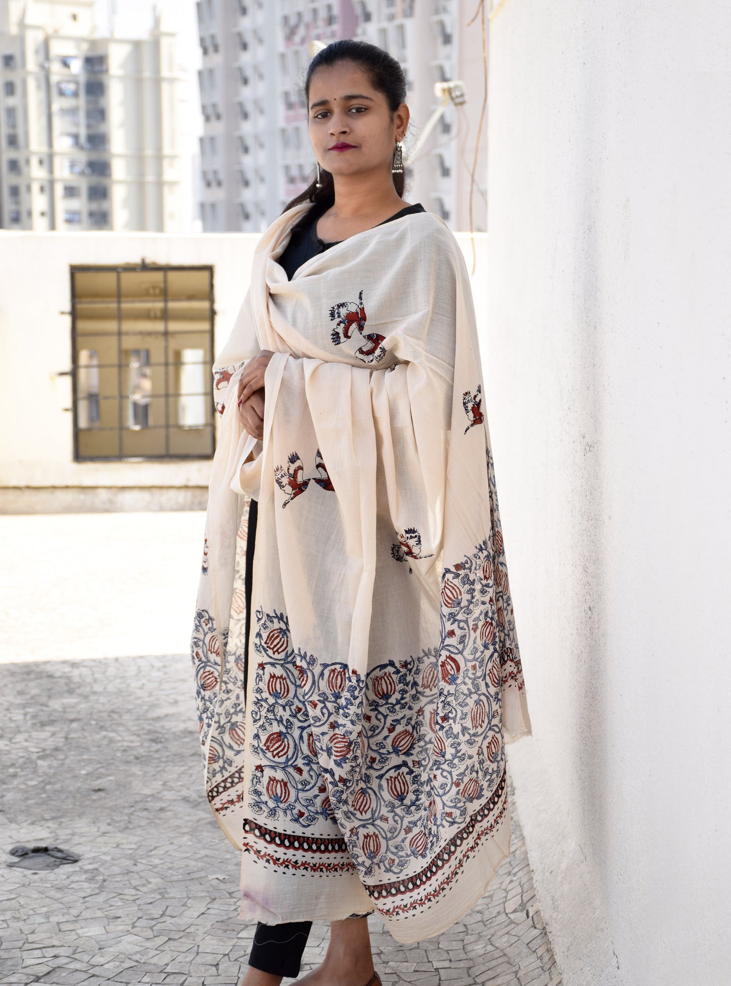 Beige Natural Dye Bagru Print Dupatta