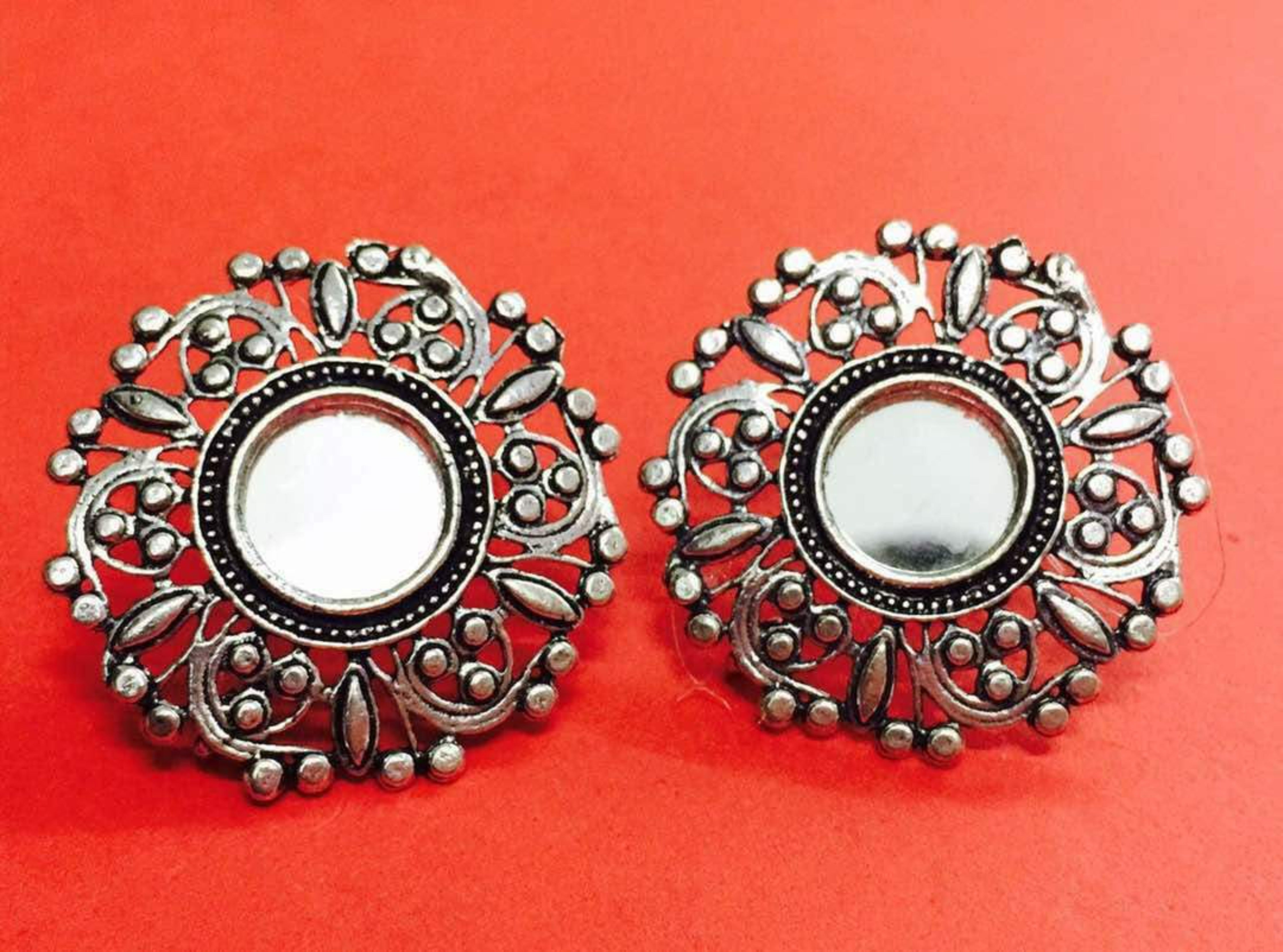 Buy Ruby Red and Black Stone German Silver Oxidised Chandbali Earrings –  The Jewelbox