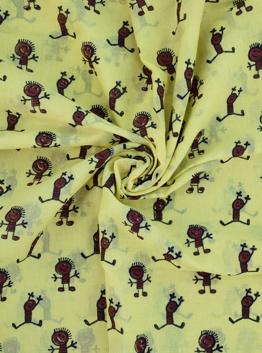 Lemon Yellow Dancing Doll Block Print Fabric